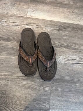 Men's Brown Sport Flip Flops with Orange Accent